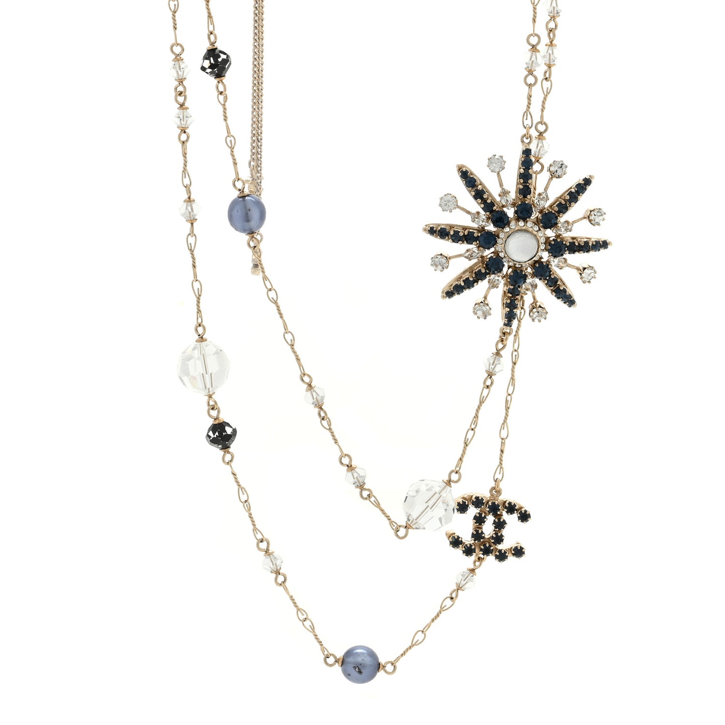 Crystal CC Celestial Long Necklace Blue Gold
