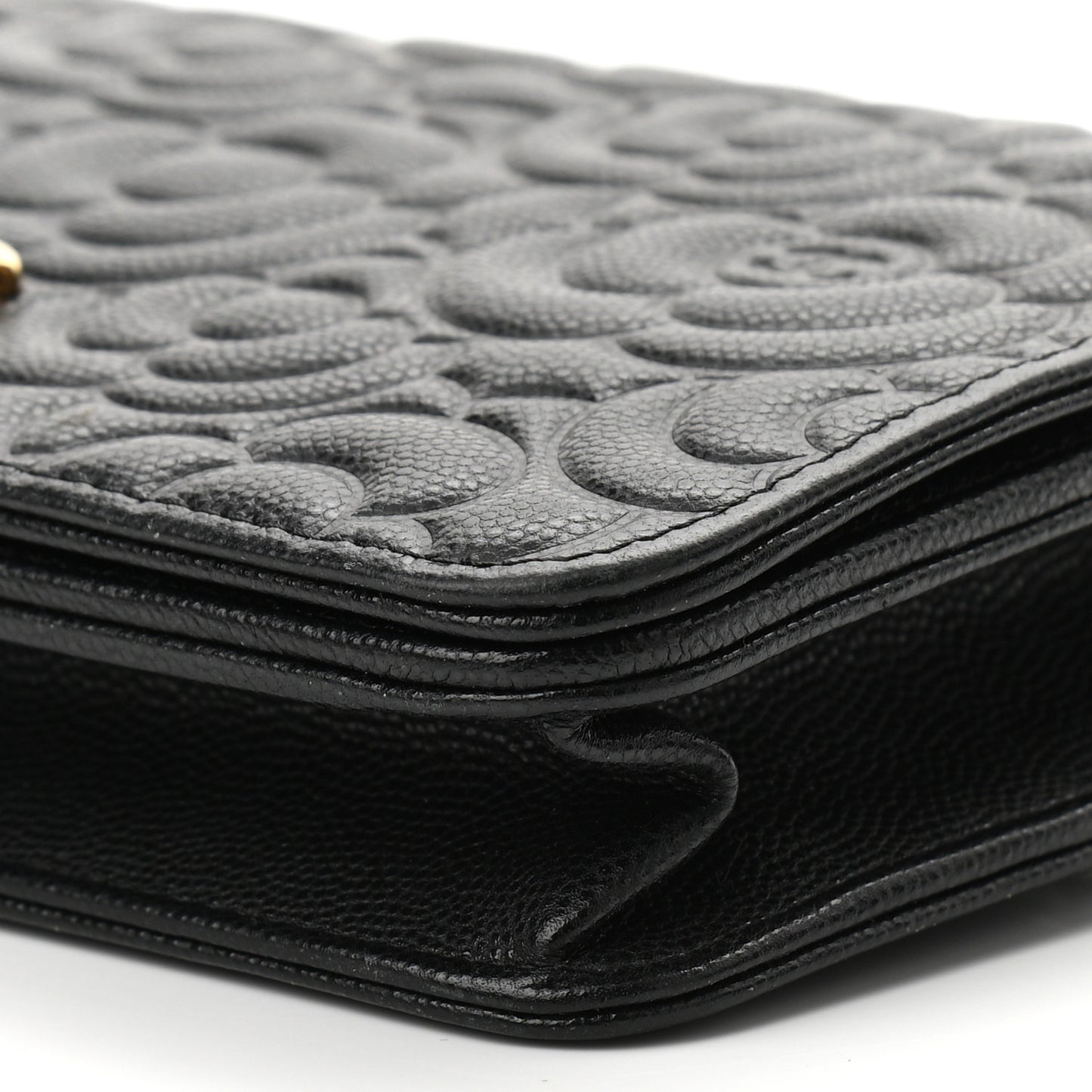 Caviar Camellia Embossed Wallet On Chain WOC Black