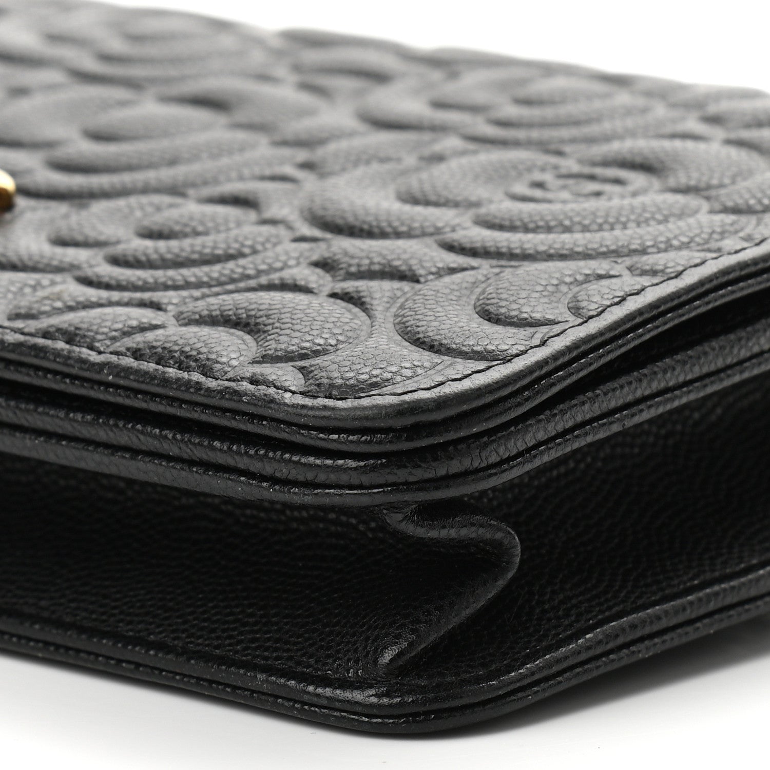 Chanel Caviar Camellia Embossed Wallet On Chain WOC Black 11 of 12