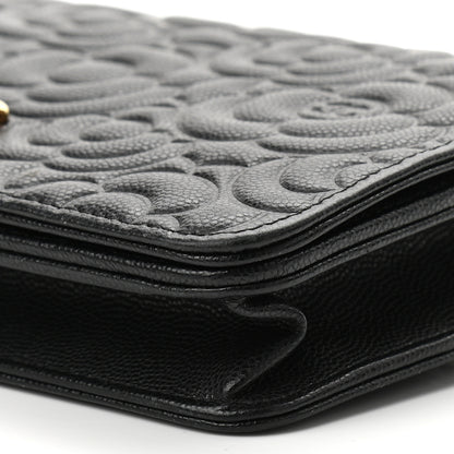 Chanel Caviar Camellia Embossed Wallet On Chain WOC Black 11 of 12