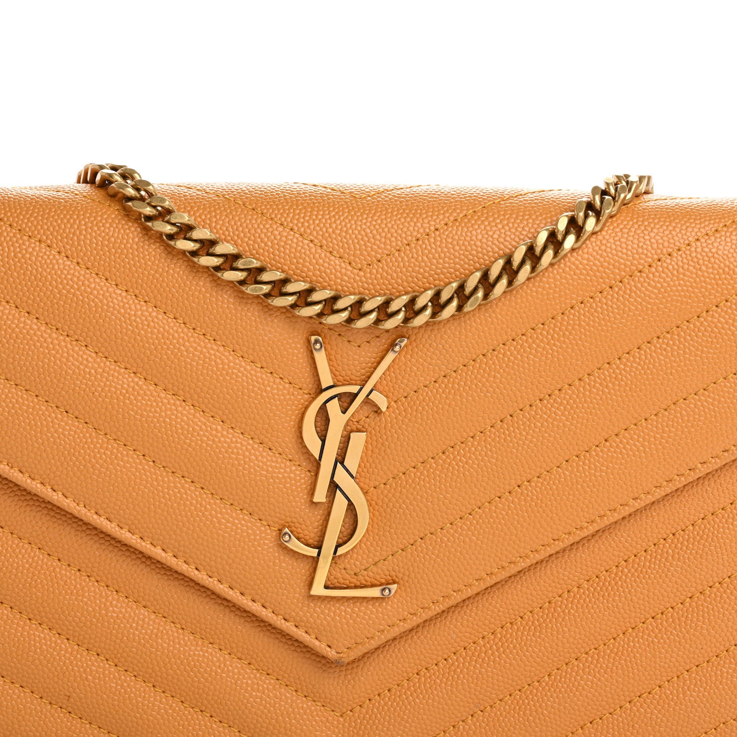 Saint Laurent Grain De Poudre Matelasse Chevron Cassandre Chain Wallet Senape Yellow 7 of 20
