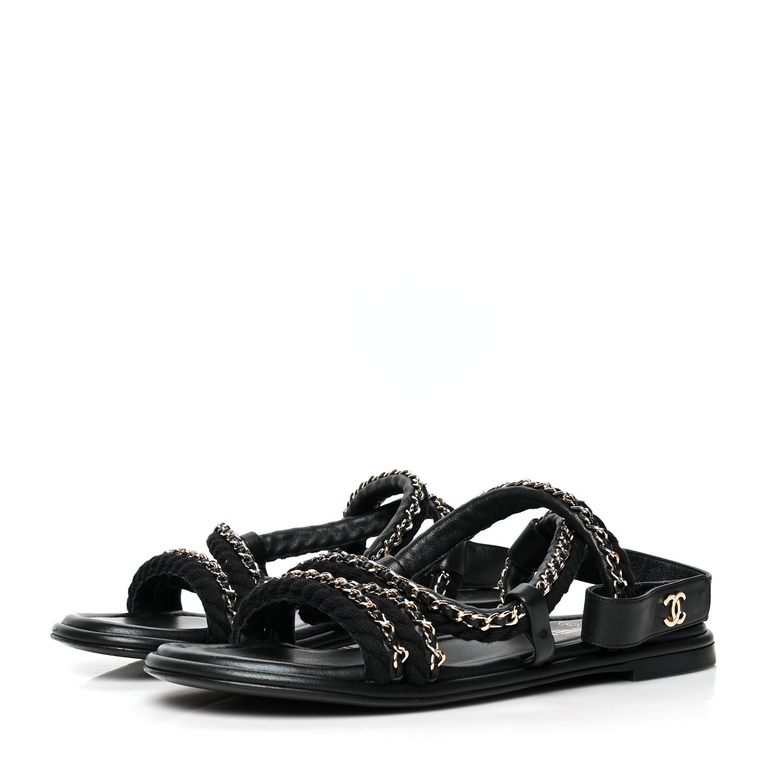 Chanel Lambskin Cord Chain Flat Sandals 40 Black 3 of 8