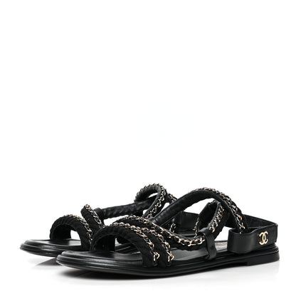 Chanel Lambskin Cord Chain Flat Sandals 40 Black 3 of 8