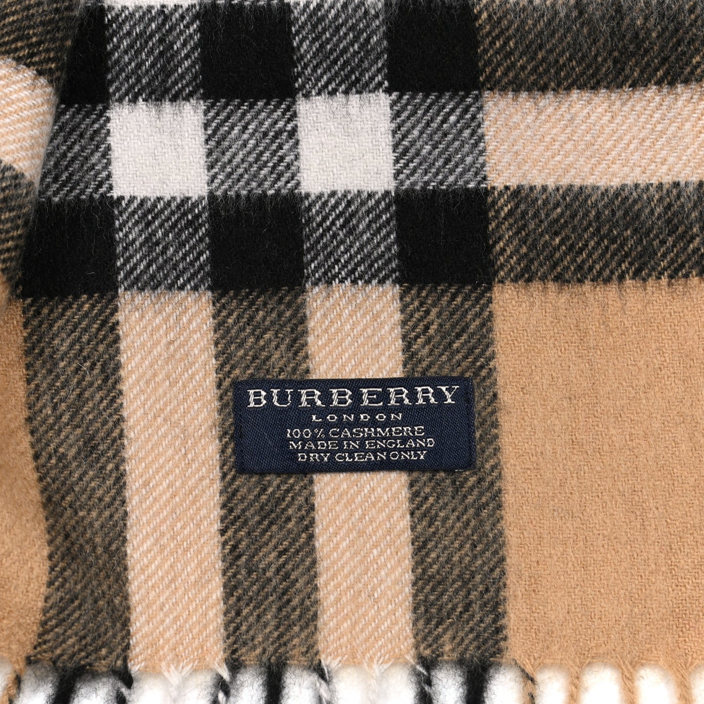 Cashmere Nova Check Fringe Scarf Camel