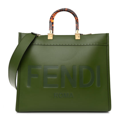 Fendi Vitello King Plexiglass Logo Embossed Medium Fendi Sunshine Shopper Tote Avocado 1 of 12