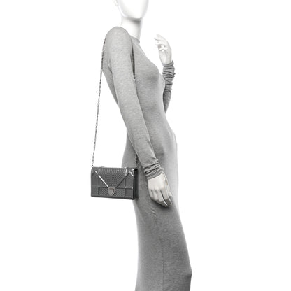 Christian Dior Metallic Patent Micro-Cannage Diorama Wallet on Chain Pouch Silver 2 of 14