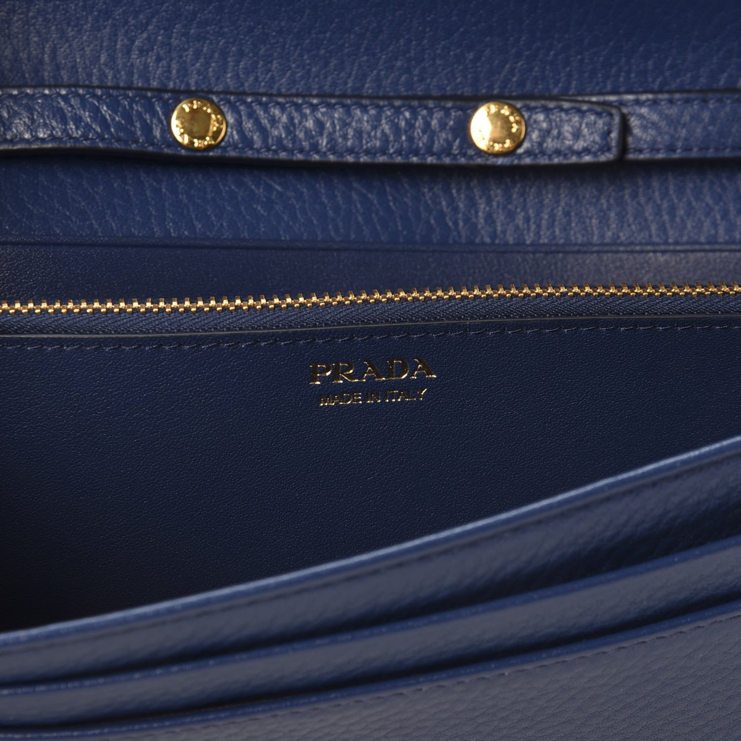 Prada Vitello Grain Metal Oro Chain Wallet Bluette 7 of 8