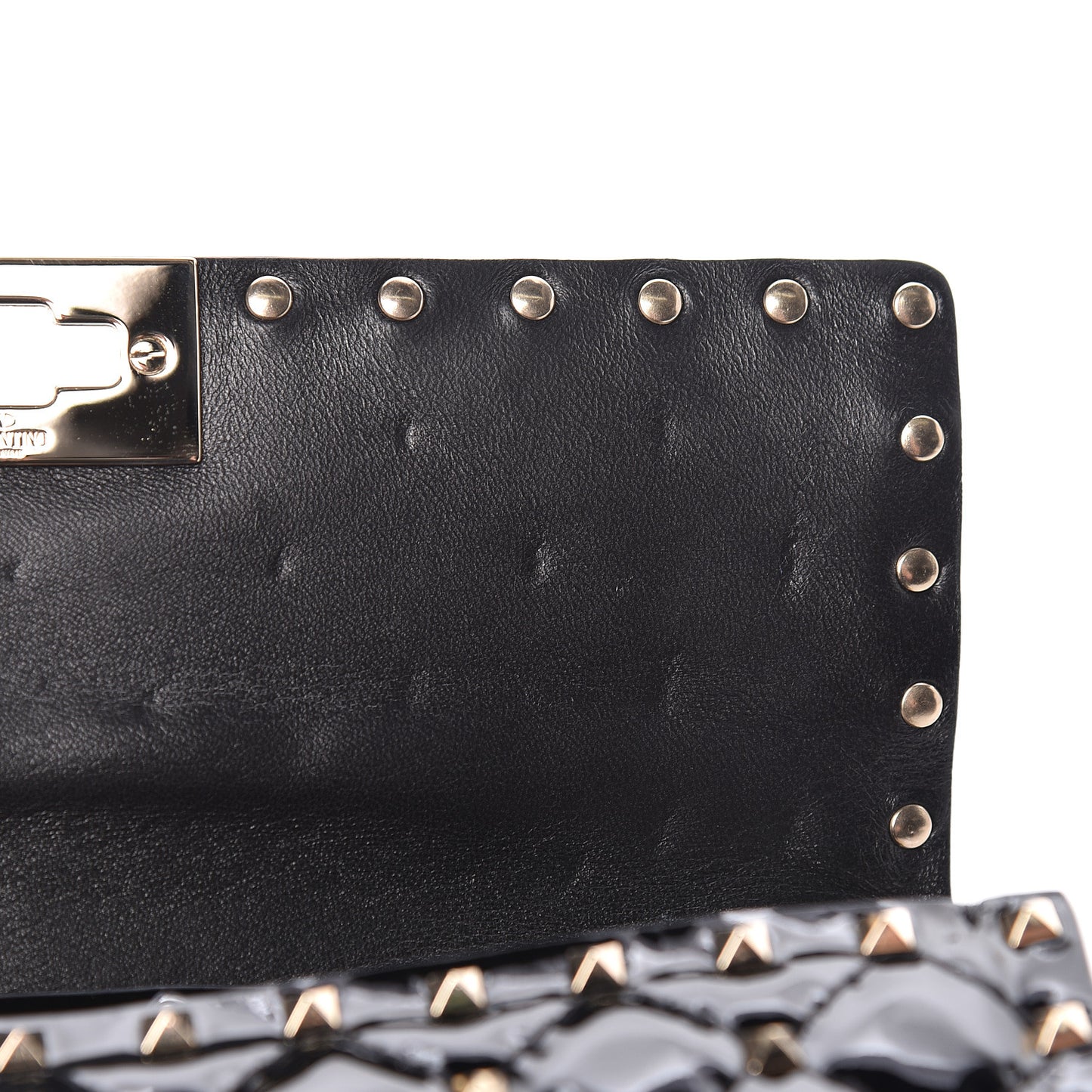 Patent Rockstud Spike Wallet on Chain Black