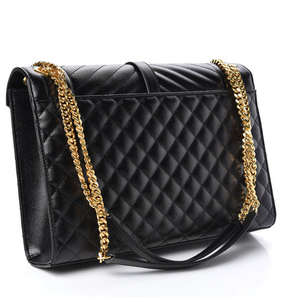 Saint Laurent Grain De Poudre Textured Mixed Matelasse Large Triquilt Monogram Satchel Black 3 of 10