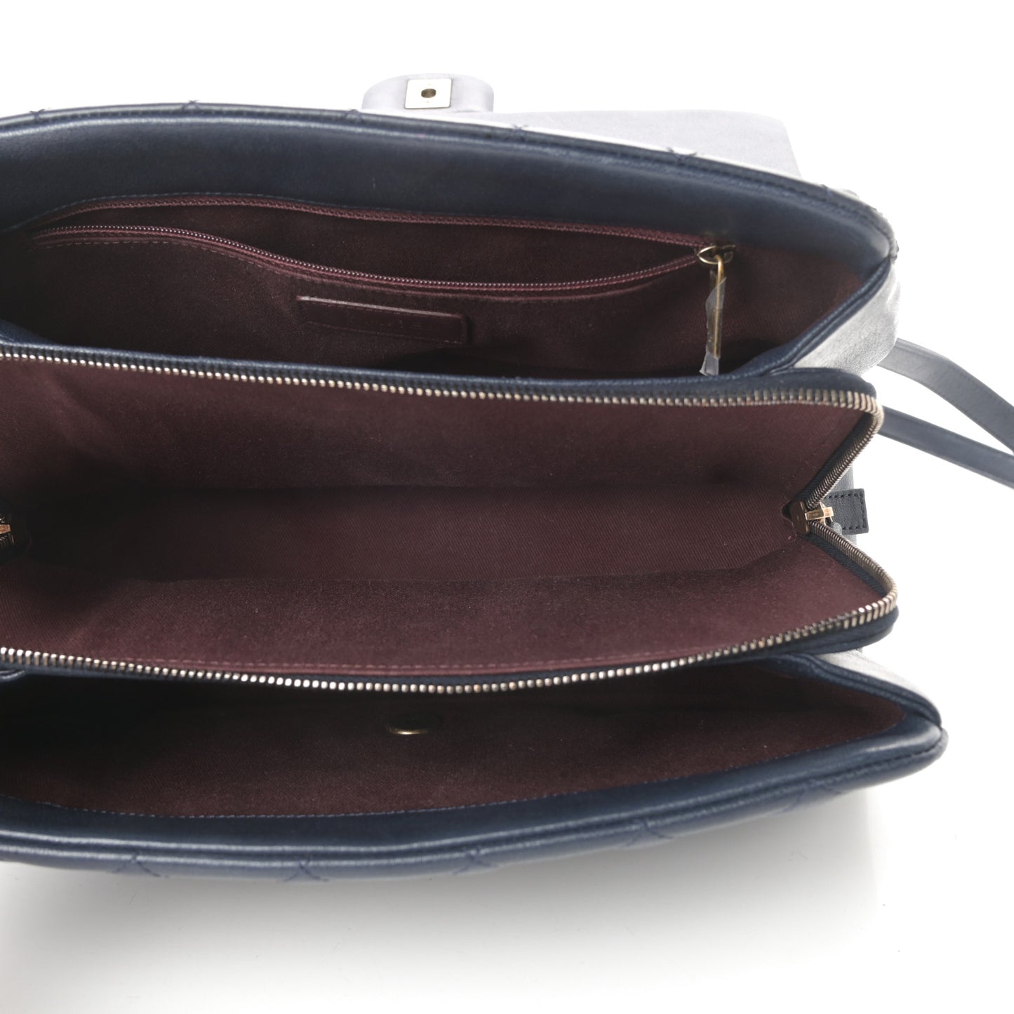 Shiny Sheepskin Quilted Large Trapezio Flap Navy