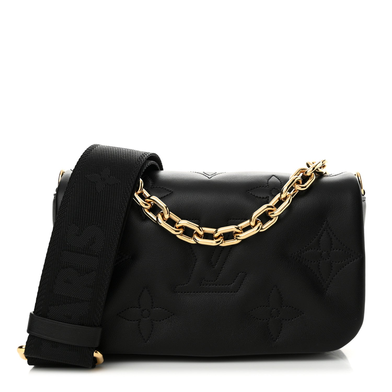 Louis Vuitton Calfskin Bubblegram Wallet On Strap Black 1 of 11