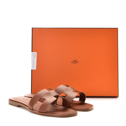 Hermes Box Calfskin Oran Sandals 38.5 Gold 17 of 17