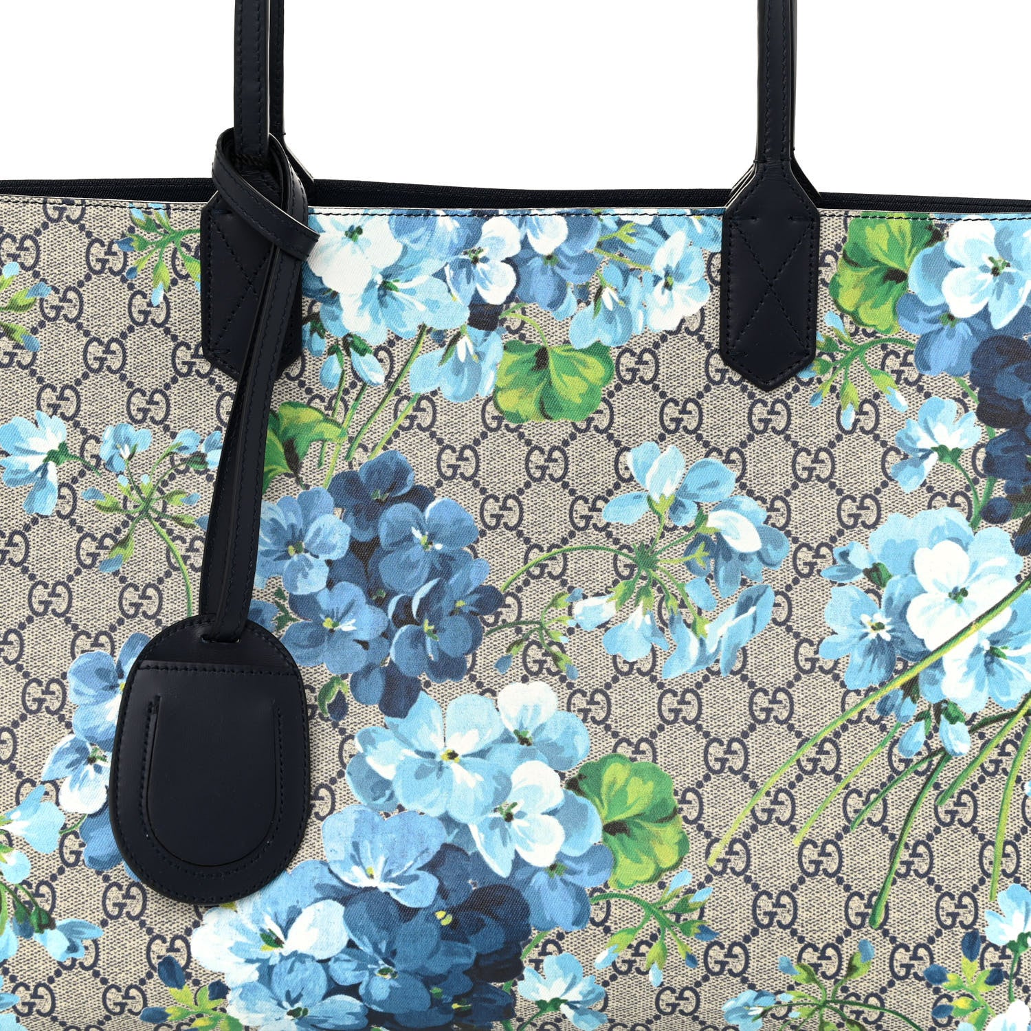 Gucci GG Supreme Monogram Blooms Medium Reversible Tote Beige Blue Navy 10 of 15