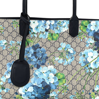 Gucci GG Supreme Monogram Blooms Medium Reversible Tote Beige Blue Navy 10 of 15