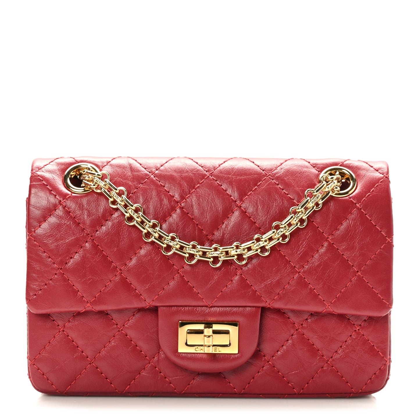 Aged Calfskin Quilted 2.55 Reissue Mini Flap Red