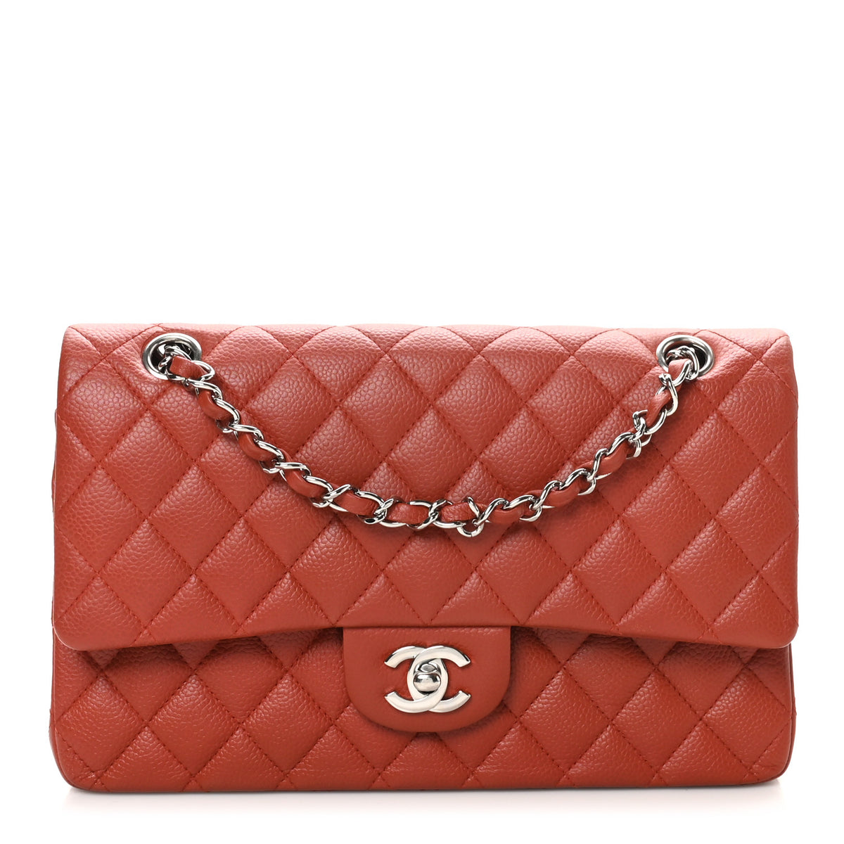 Caviar Quilted Medium Double Flap Dark Red