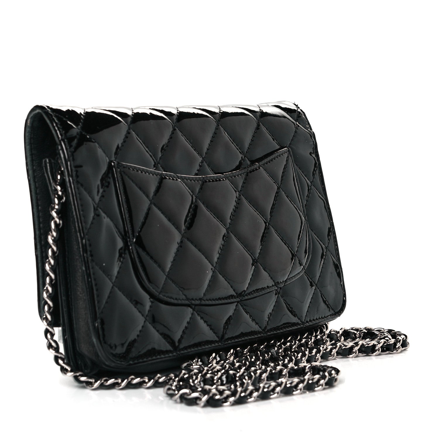 Chanel Patent Quilted Wallet On Chain WOC Black 3 of 11