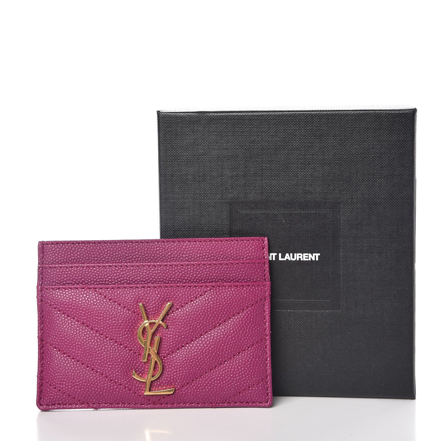 Saint Laurent Grain De Poudre Matelasse Chevron Monogram Credit Card Case Dark Grape 8 of 8