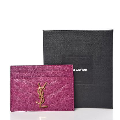Saint Laurent Grain De Poudre Matelasse Chevron Monogram Credit Card Case Dark Grape 8 of 8