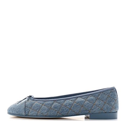 Chanel Denim Quilted Cap Toe CC Ballerina Flats 39 Light Blue 1 of 10