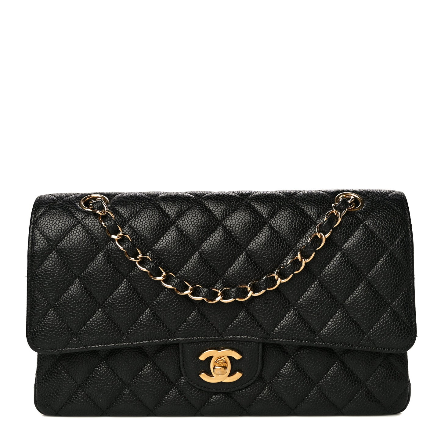 Caviar Quilted Medium Double Flap Black
