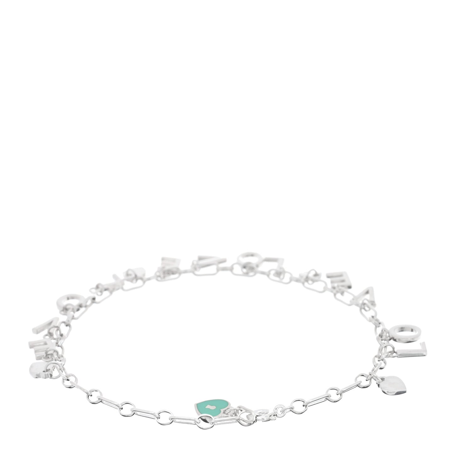 Sterling Silver Enamel Love Charm Bracelet Blue Blue