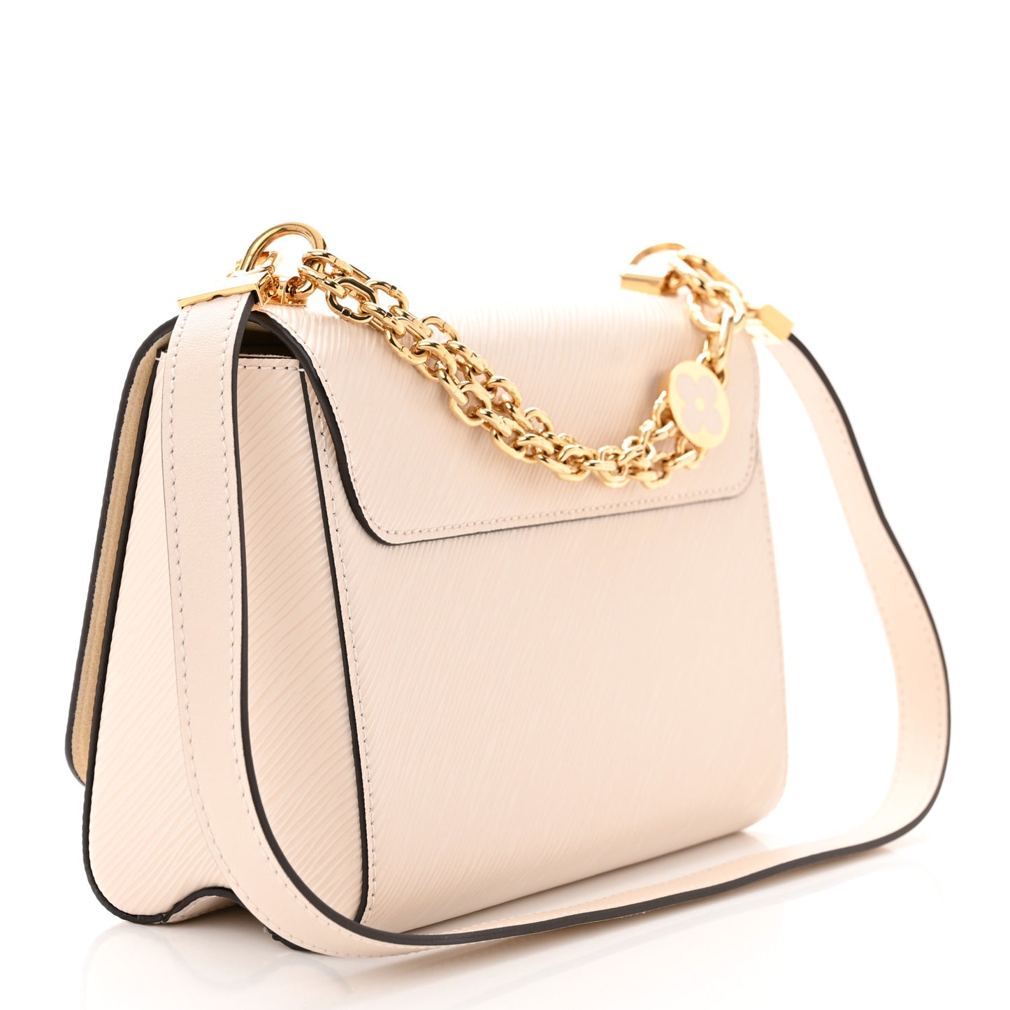 Epi Twist Monogram Flower Chain Shoulder Bag MM Quartz White
