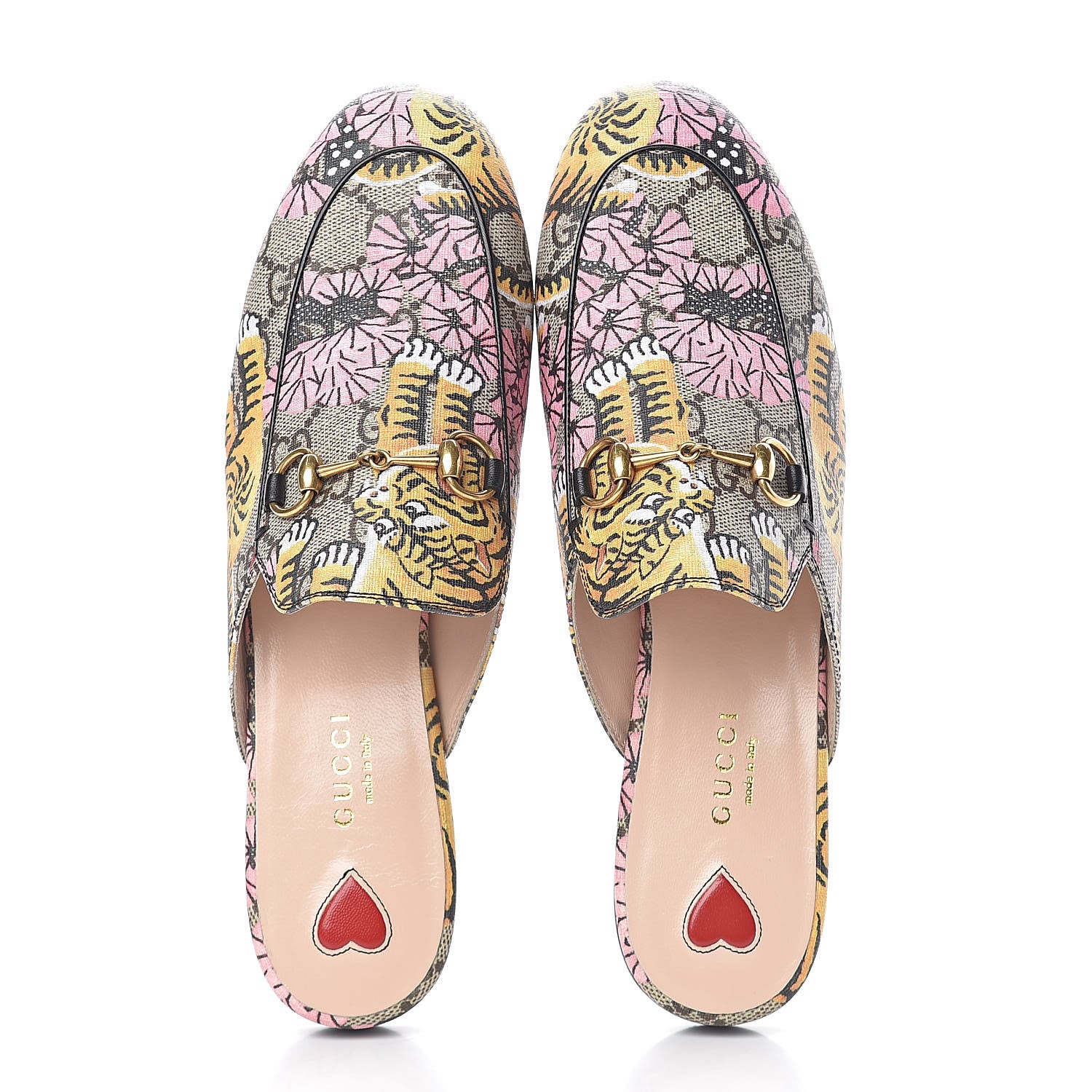 Gucci GG Supreme Monogram Bengal Womens Princetown Slippers 38 Beige Crop Pink 5 of 10