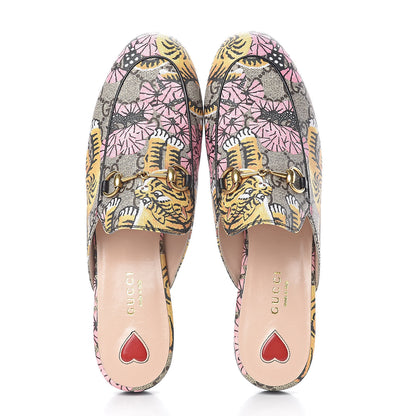 Gucci GG Supreme Monogram Bengal Womens Princetown Slippers 38 Beige Crop Pink 5 of 10