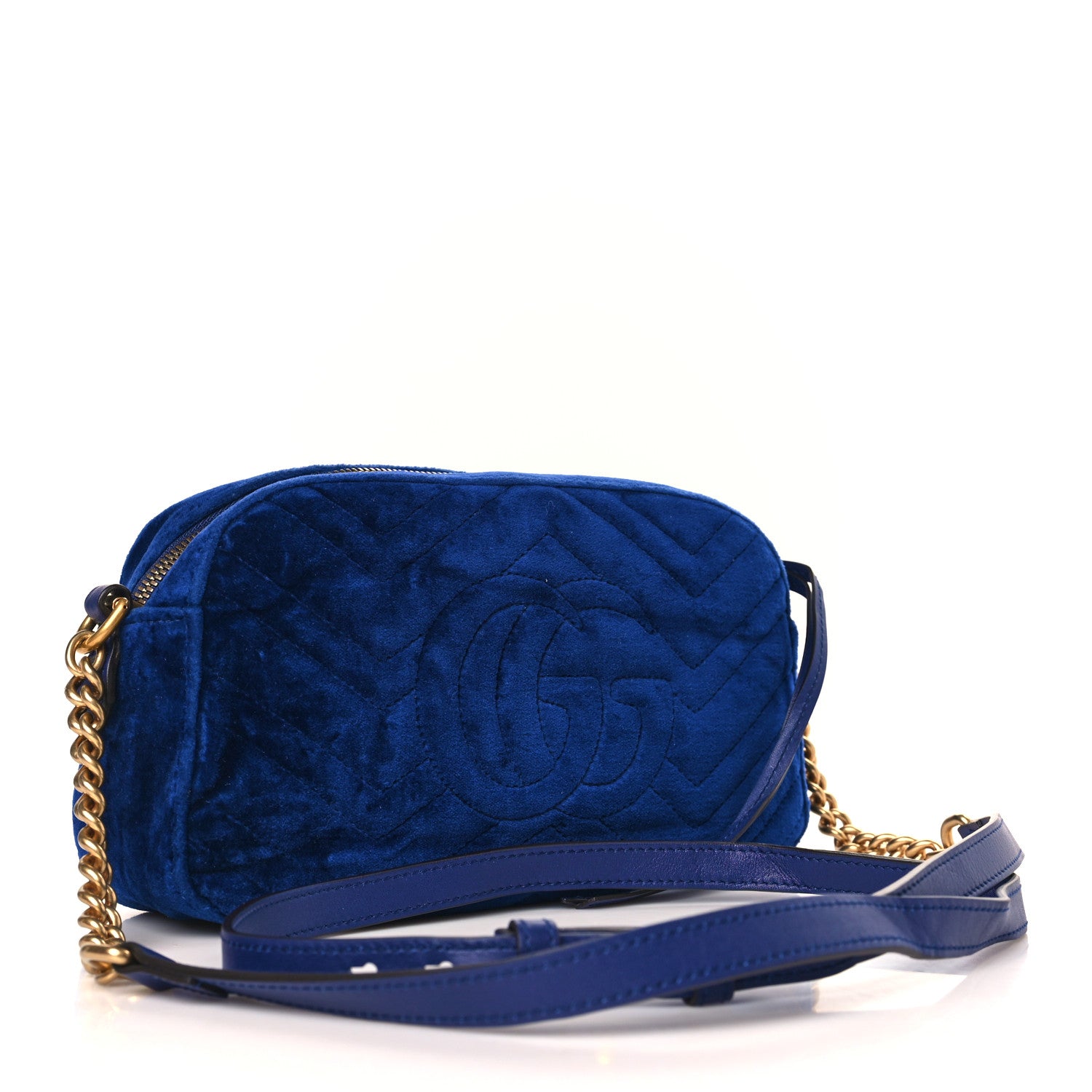 Gucci Velvet Matelasse Small GG Marmont Chain Shoulder Bag Cobalt 3 of 9