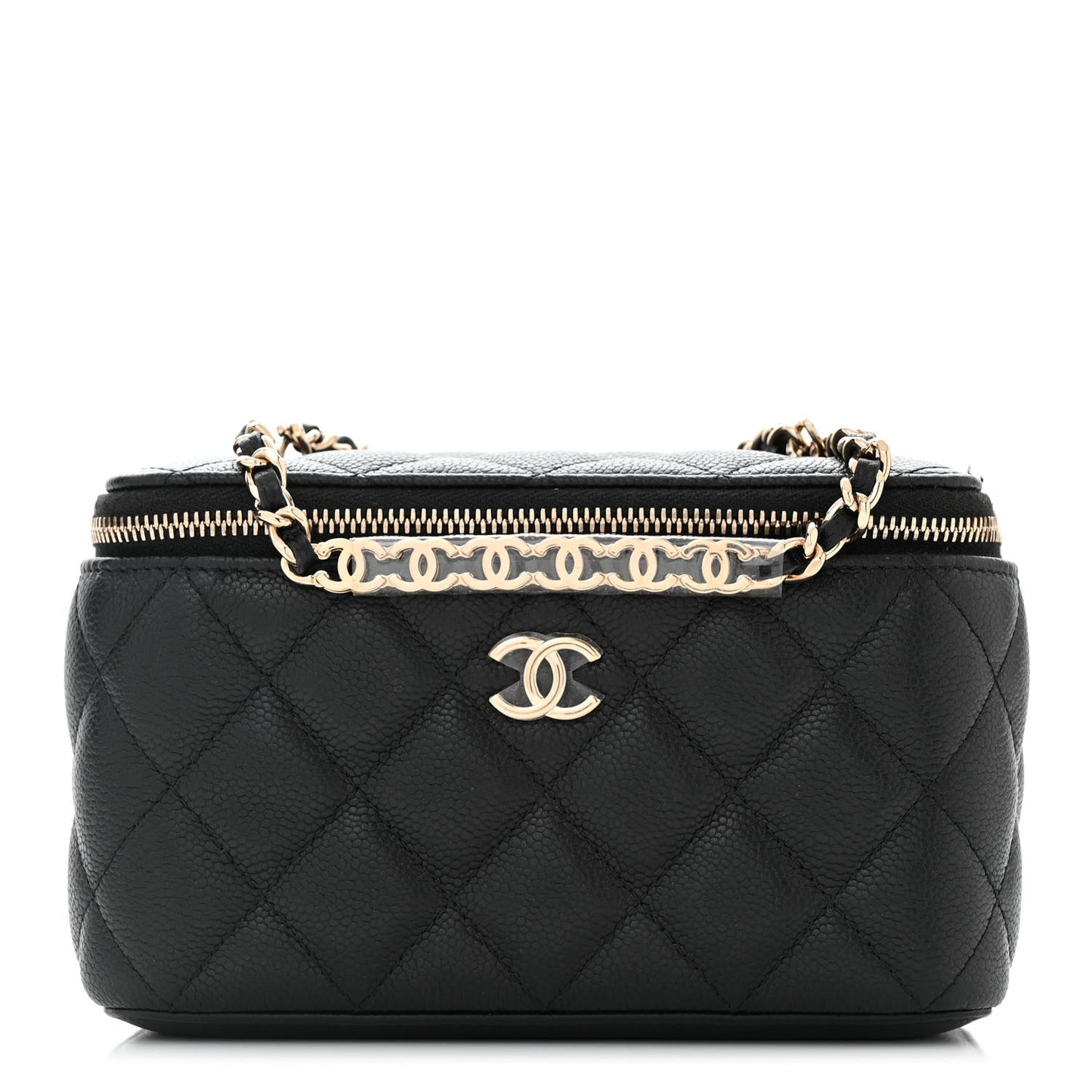 Caviar Quilted Small Tiny CC Vanity Case With Chain Black