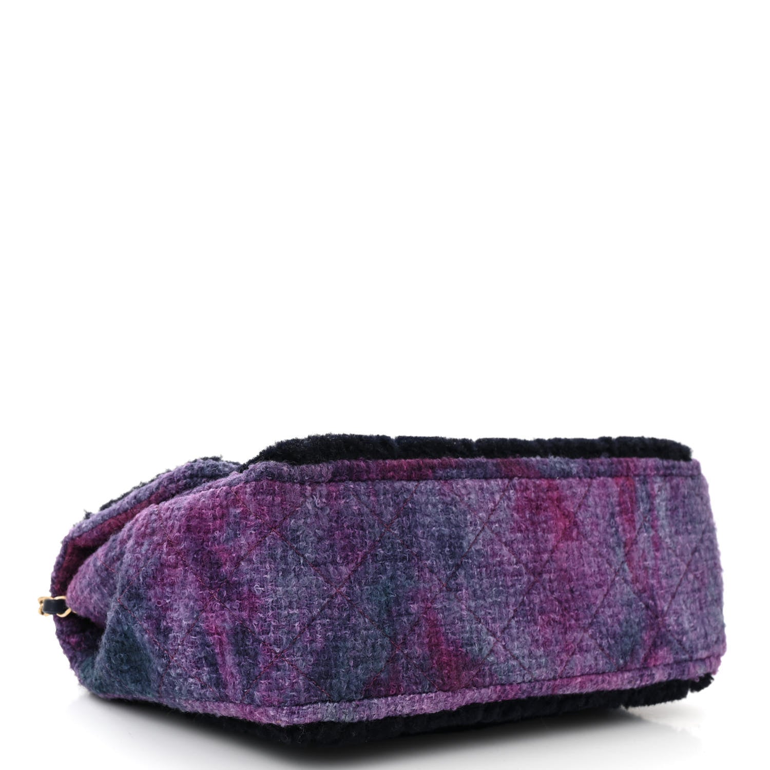Chanel Shearling Tweed Jumbo Single Flap Navy Purple 4 of 10