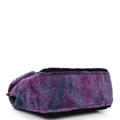 Chanel Shearling Tweed Jumbo Single Flap Navy Purple 4 of 10