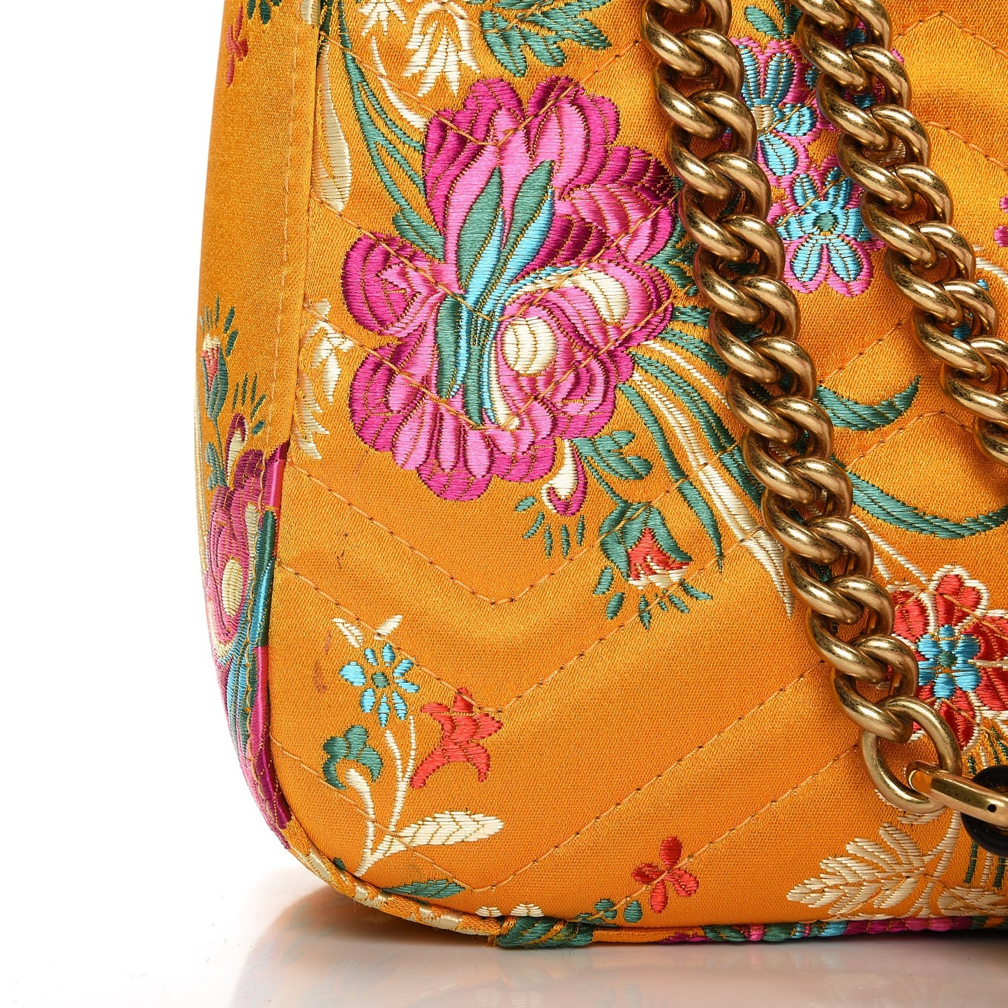 Jacquard Matelasse Floral Medium GG Marmont Shoulder Bag Yellow