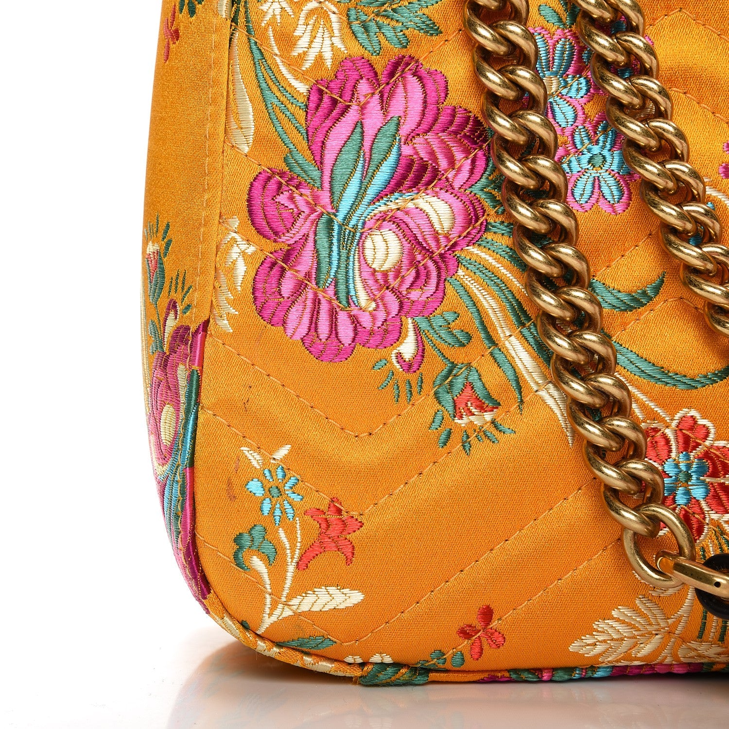 Gucci Jacquard Matelasse Floral Medium GG Marmont Shoulder Bag Yellow 9 of 12