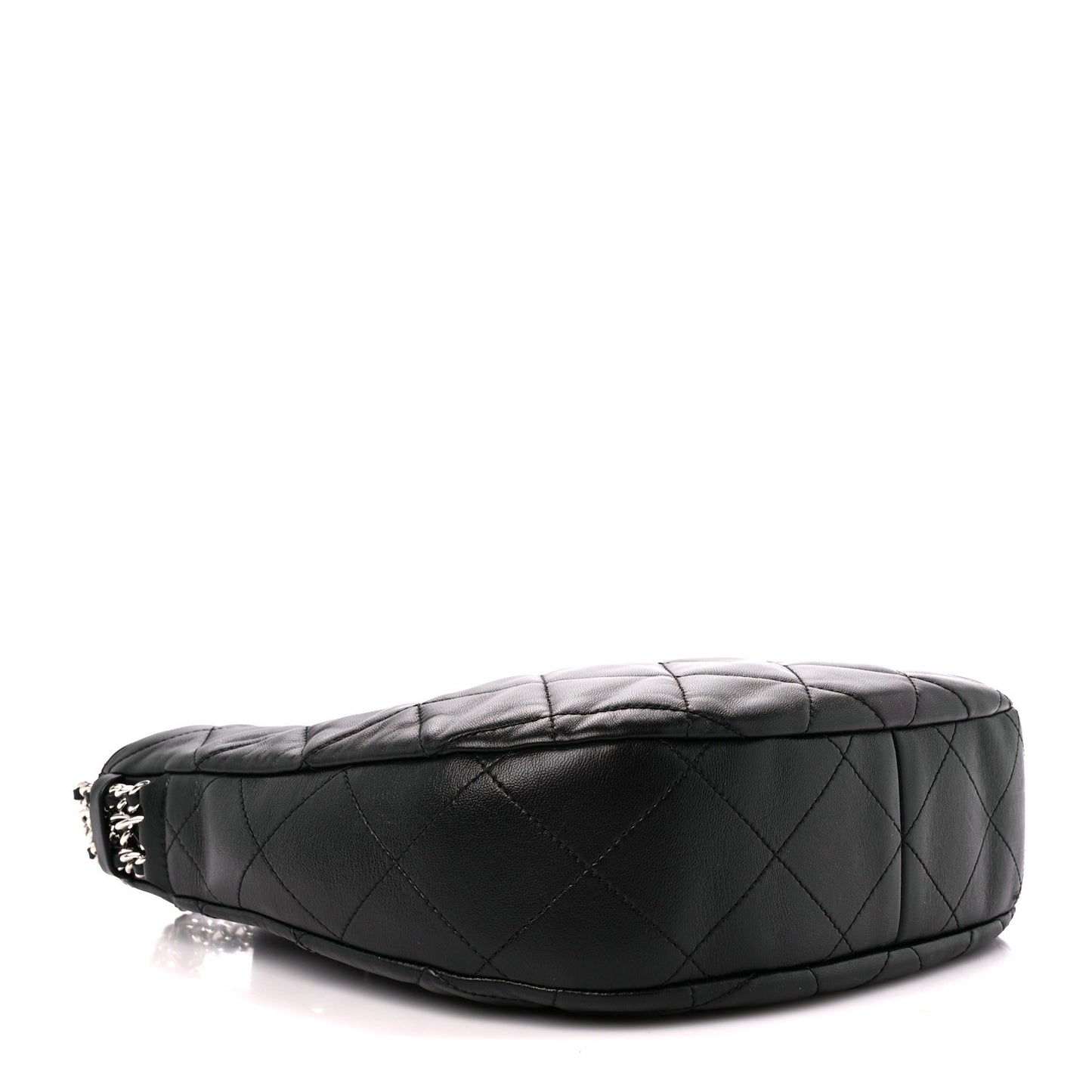 Lambskin Chain Rows Quilted Chain Hobo Black