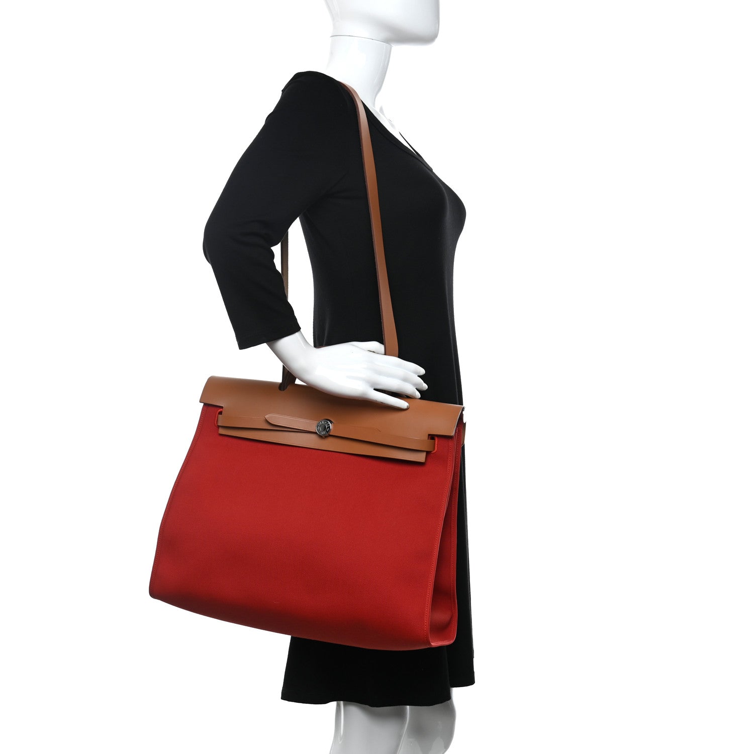 Hermes Vache Hunter Toile Herbag Zip 39 MM Rouge Tomate Natural 2 of 11