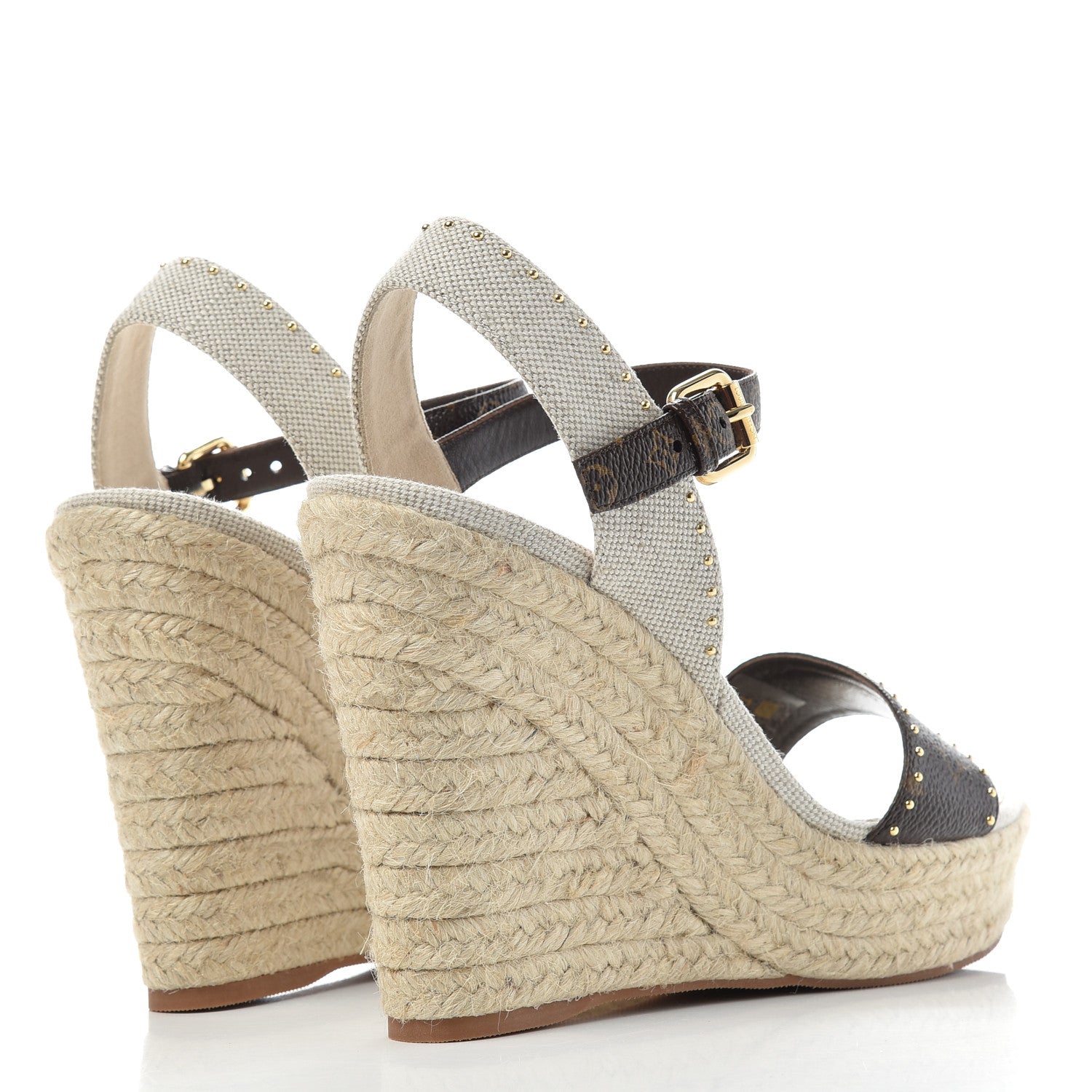 Louis Vuitton Canvas Patent Monogram Coastline Wedge Sandals 39 Beige 4 of 10