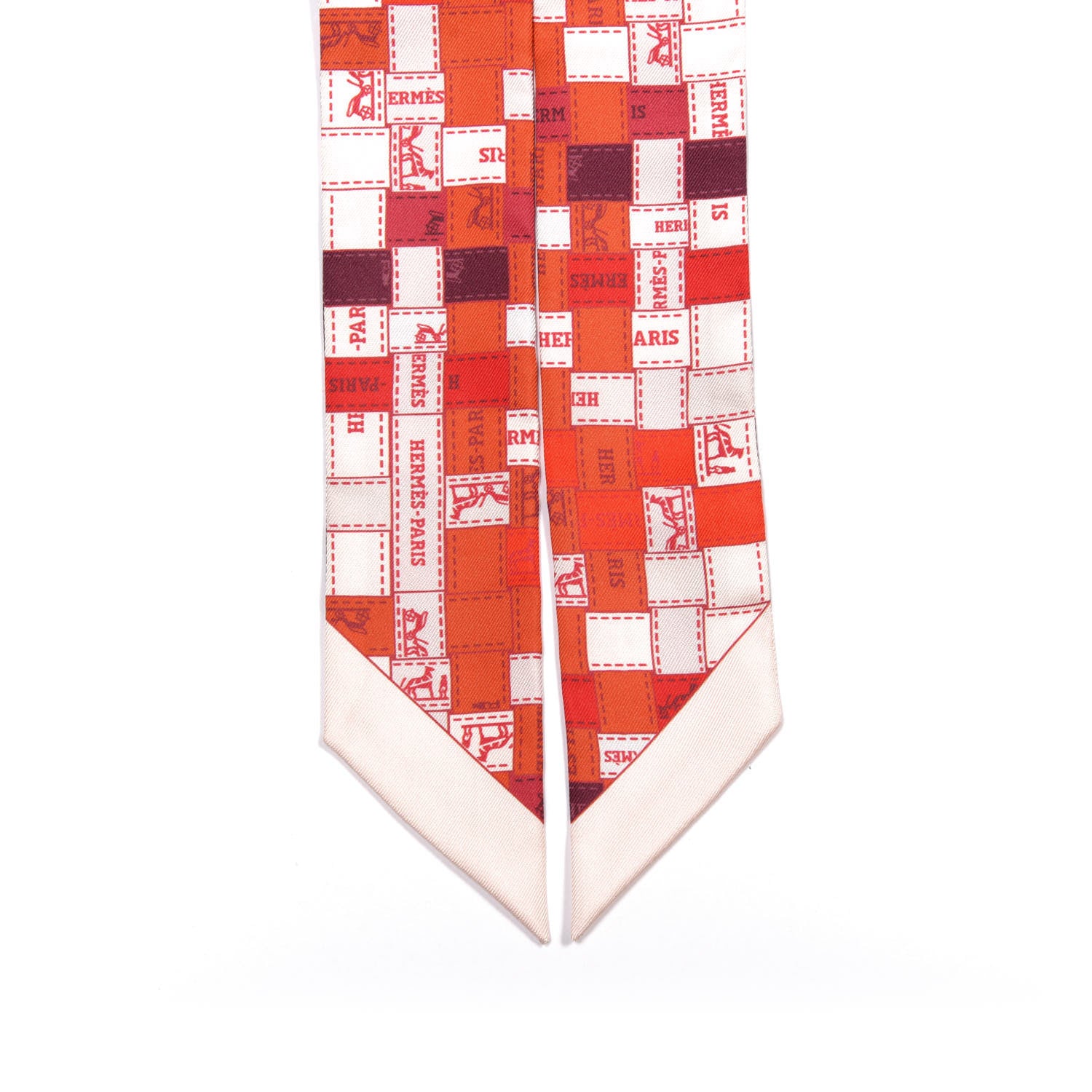 Hermes Silk Bolduc Au Carre Twilly Rouge Bordeaux Creme 5 of 5