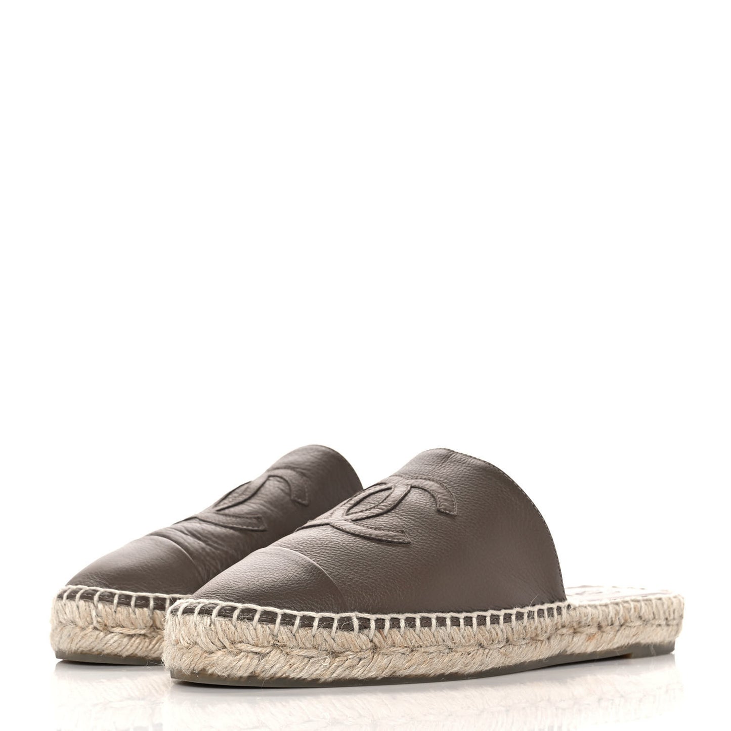 Calfskin CC Espadrille Mules 38 Dark Beige