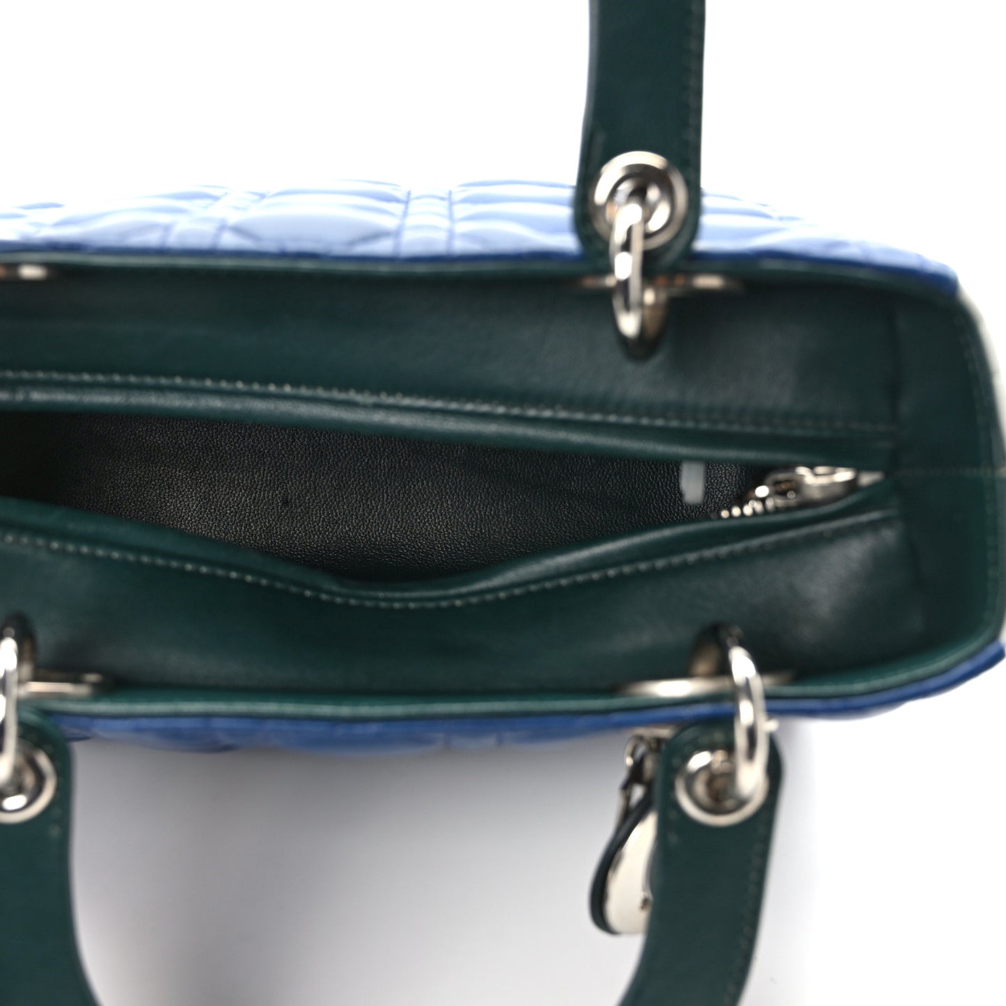 Lambskin Cannage Medium Tri-Color Lady Dior Blue Celeste Deep Green