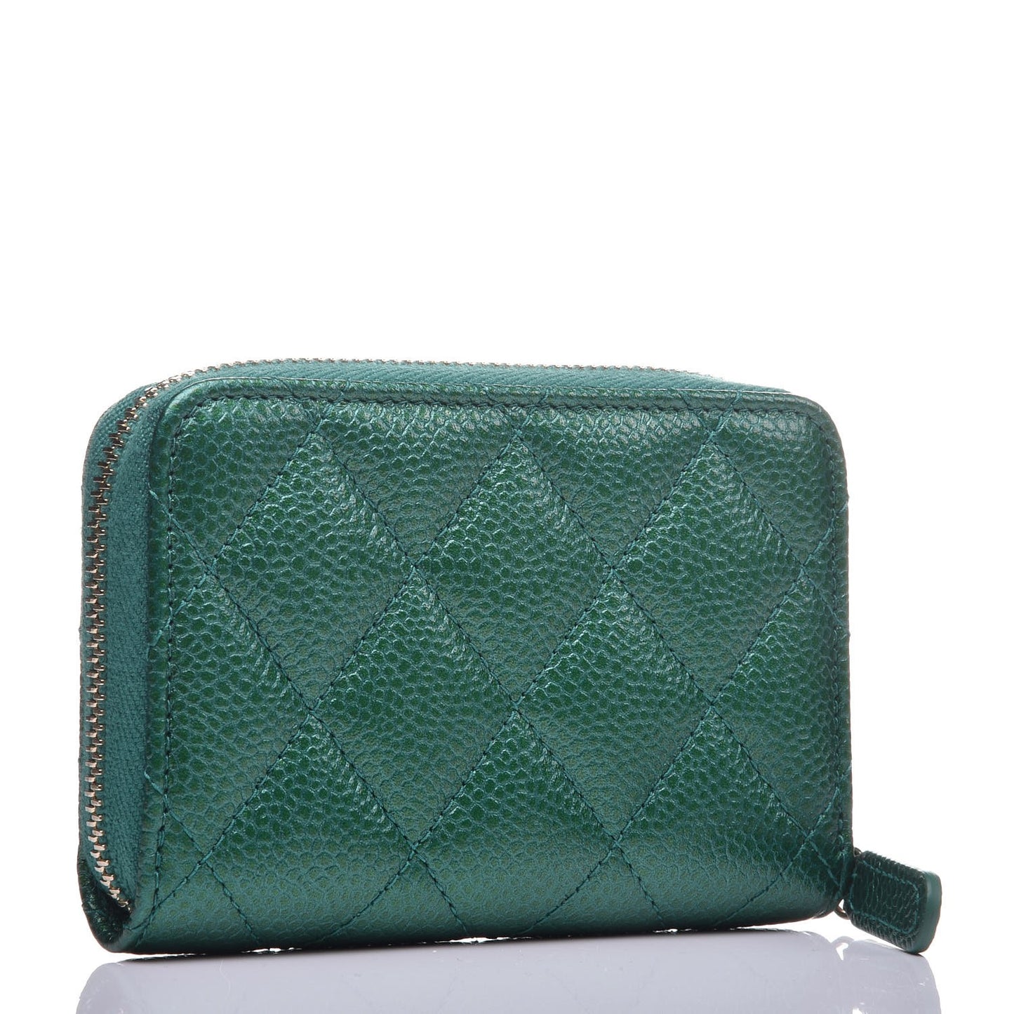 Metallic Caviar Quilted Zip Coin Purse Green