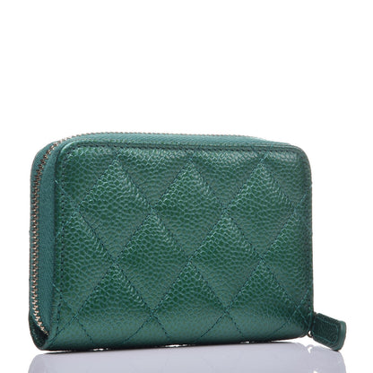 Chanel Metallic Caviar Quilted Zip Coin Purse Green 3 of 7