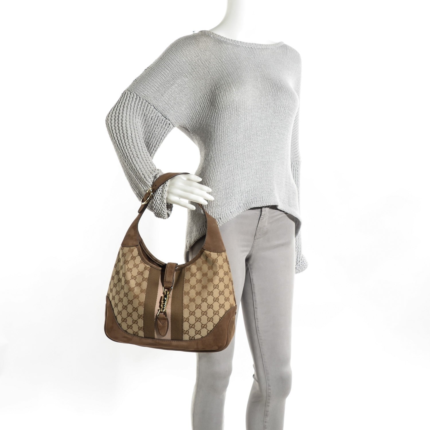 Gucci Monogram Web Medium Jackie O Hobo Brown 2 of 7