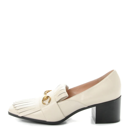 Gucci Malaga Kid Polly Kiltie Fringe 55mm Loafer Pumps 40 Mystic White 1 of 9