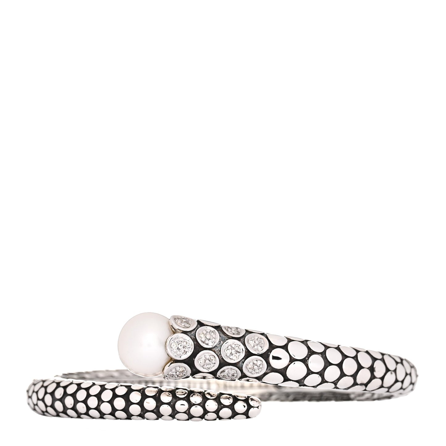 Sterling Silver Diamond Pearl Dot Kick Cuff Bracelet