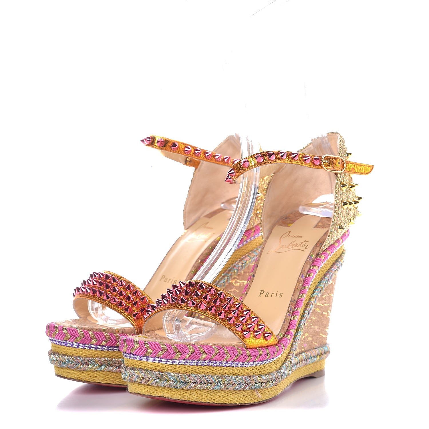 Christian Louboutin Nappa Pepite Liege Lame Madmonica 120 Wedge Sandals 40 Full Moon 3 of 7