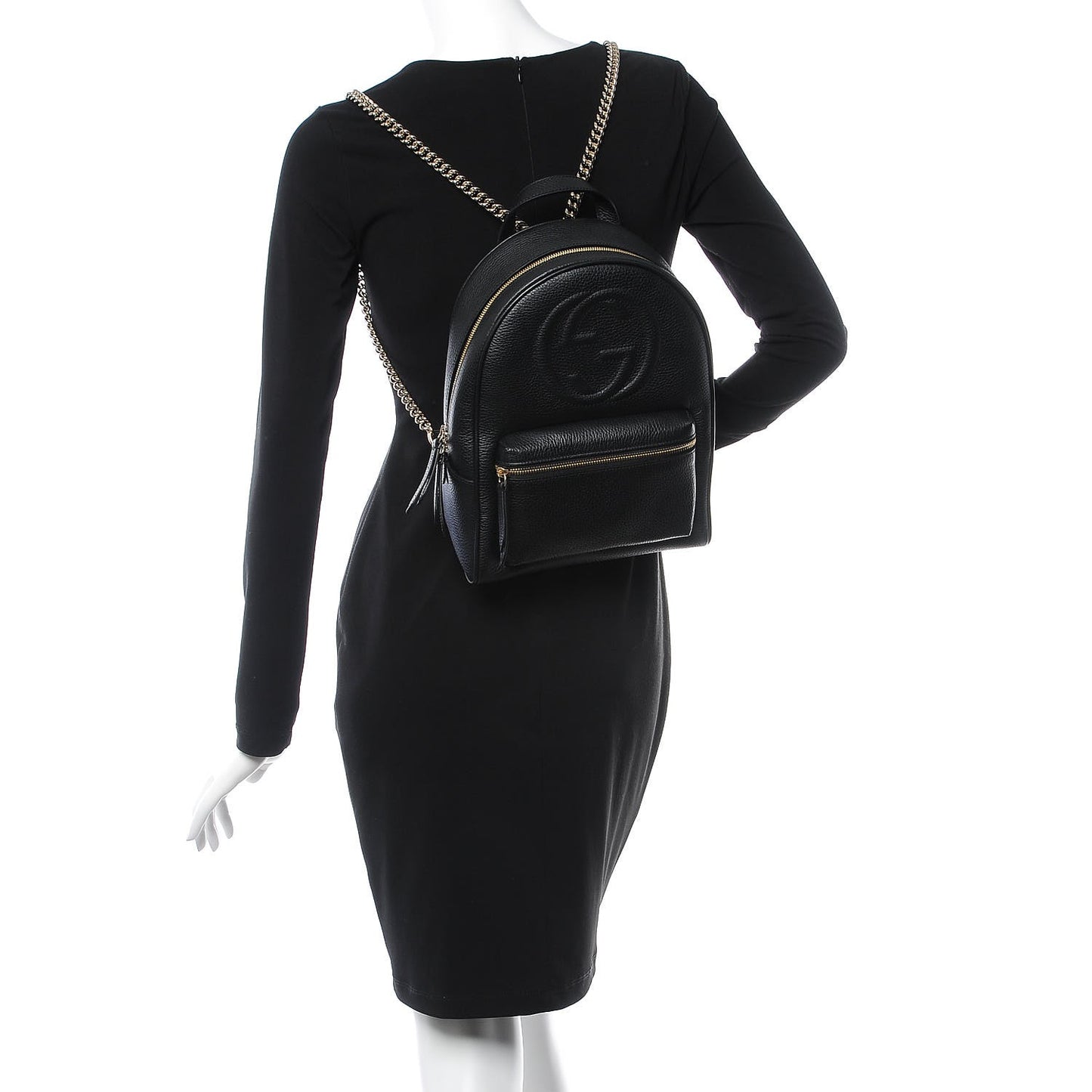 Pebbled Calfskin Soho Chain Backpack Black