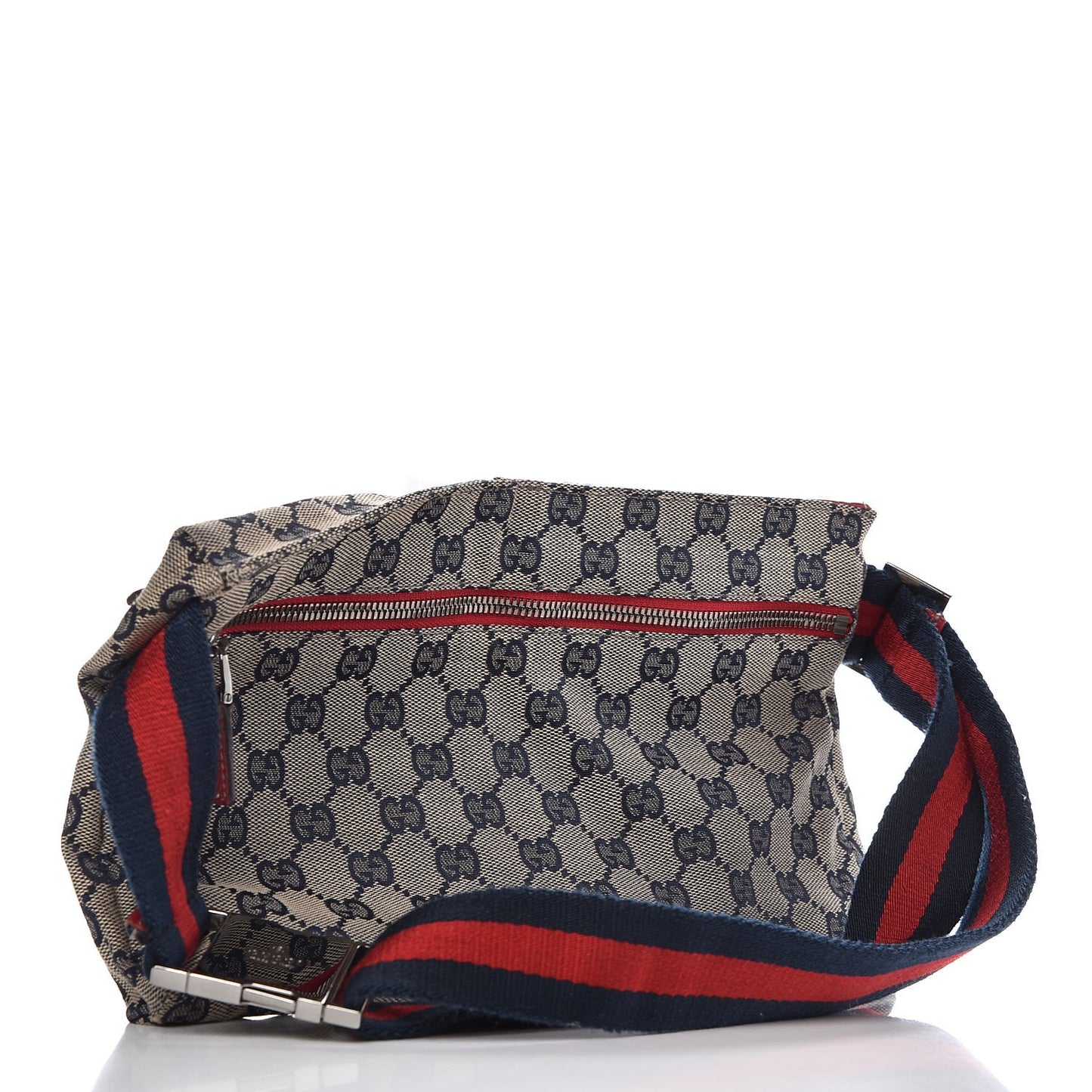 GG Monogram Web Double Pocket Belt Bag Navy Red