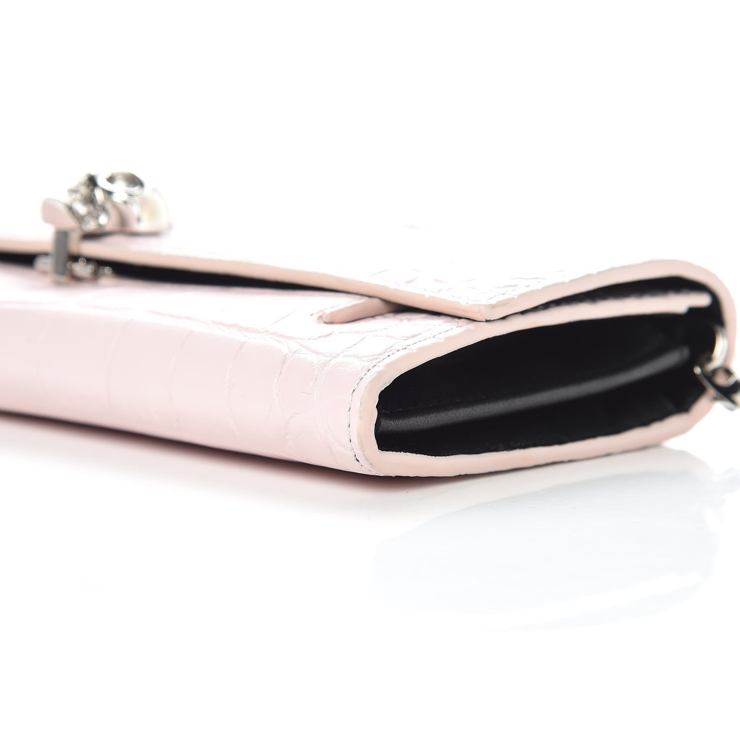 Alexander McQueen Calfskin Crocodile Embossed Skull Wallet on Chain Baby Pink 9 of 9